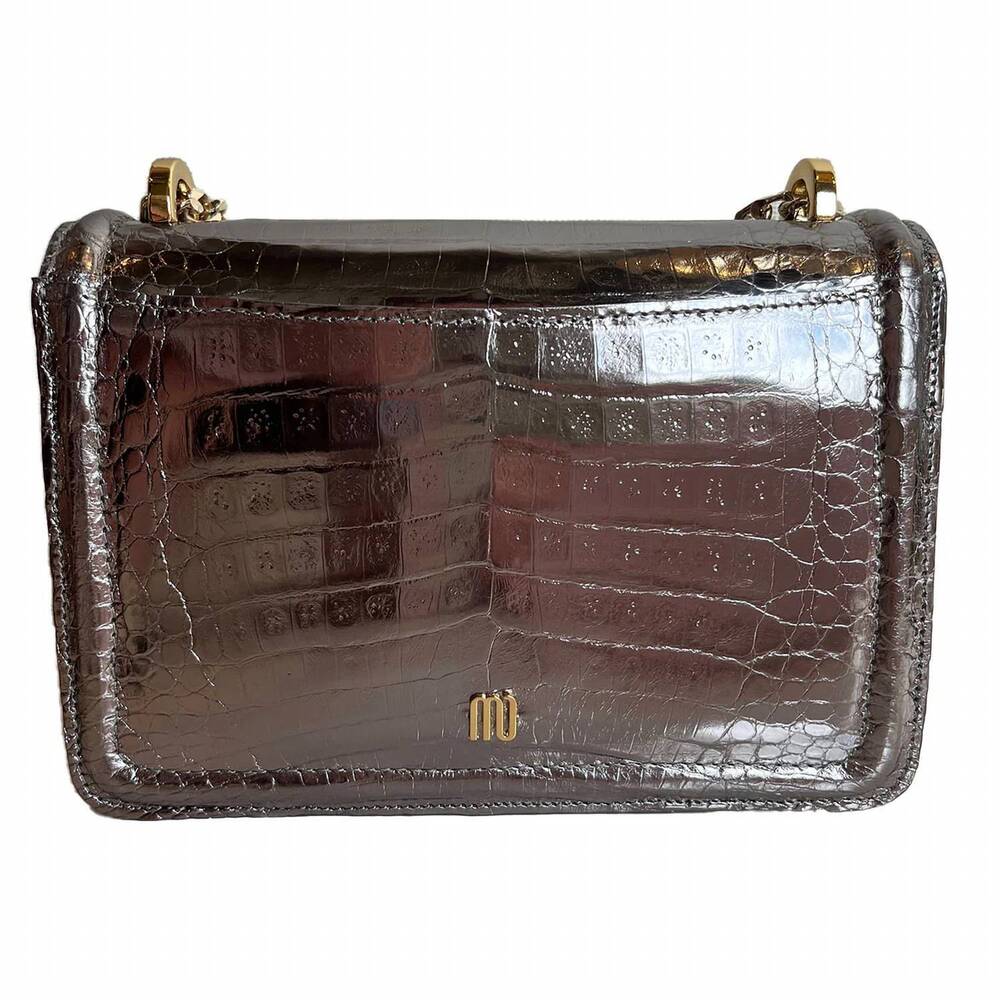 NEW MARIA OLIVER women's chloe metallic croc crossbody bag in anthracite